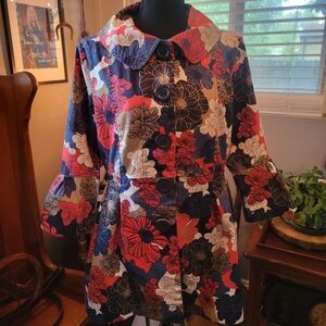 Floral Button-Up Women's Pea Coat